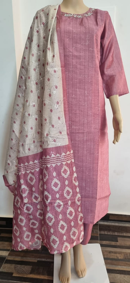 Women's Onion Pink colour Tusser Silk Dress