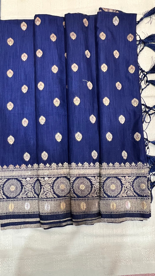 Navy blue soft silk saree