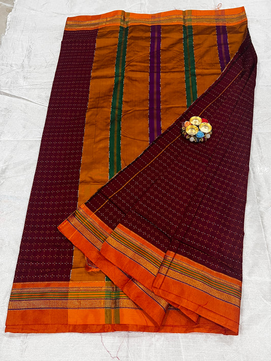 Magenta colour Amrapali Silk Saree with all over thread work and zari border