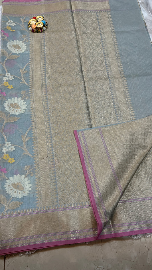 Grey colour Meenakari jaal kota silk saree