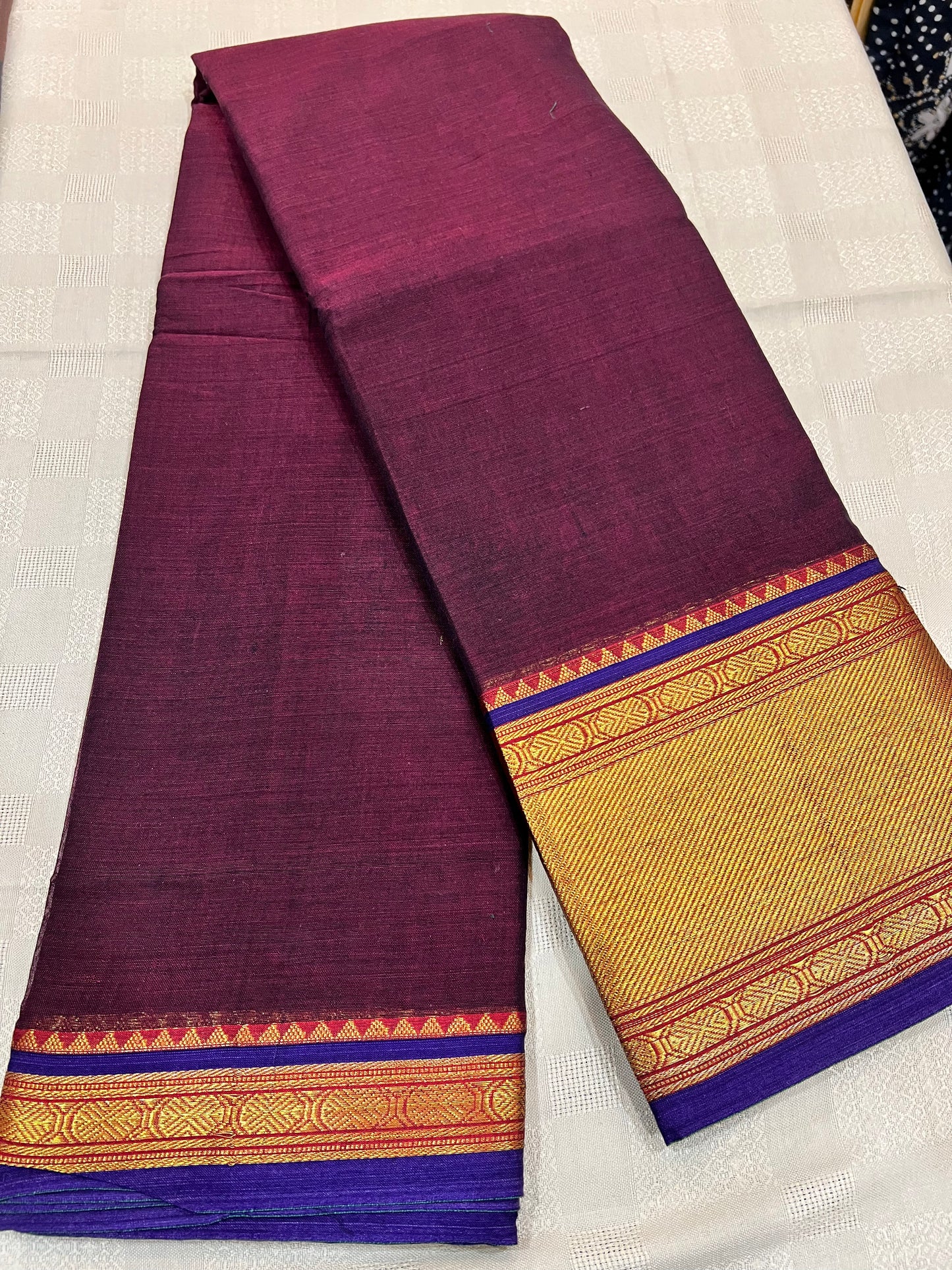 Maroon color narayanpet cotton saree with zari border