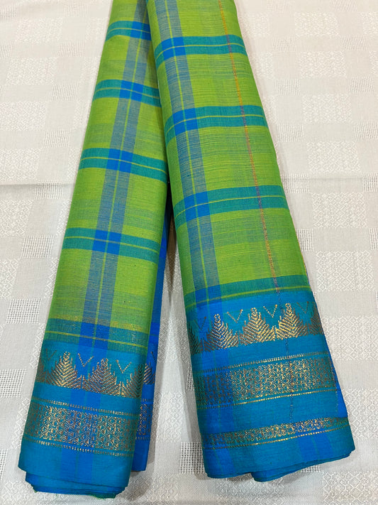 Gadwal cotton saree with checks design and zari border